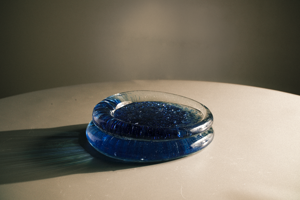 Glass Plate in Bottle Blue